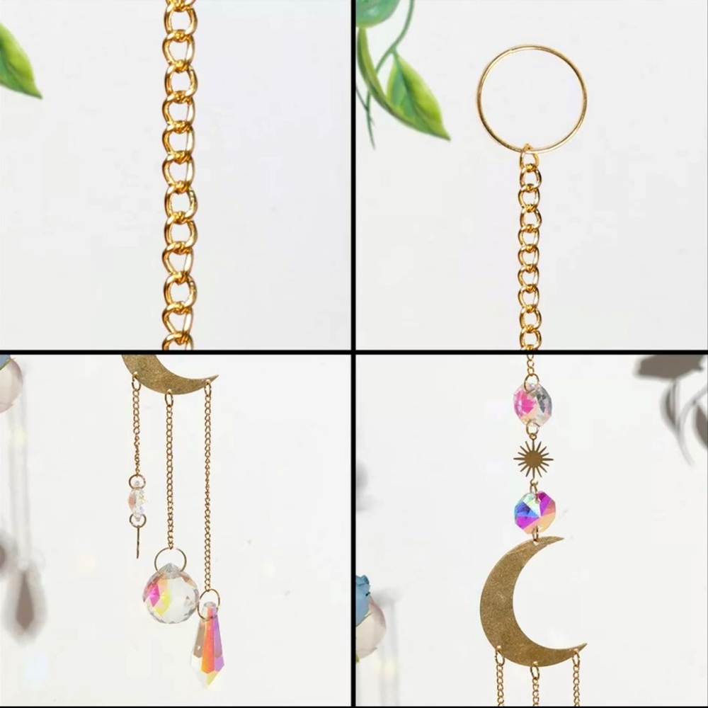 AURORA BOREALIS CRYSTAL MOON STAR GOLD WIND CHIME SUN CATCHER RAINBOW SHINE NWT - Picture 4 of 8